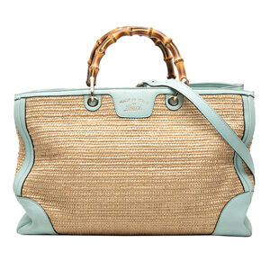 Pre-Loved Gucci Large Raffia Bamboo Shopper Satchel